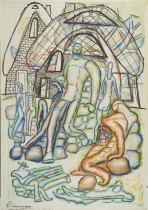 Скульптуры и дома. 1998. Бум.см.тех., 100х70